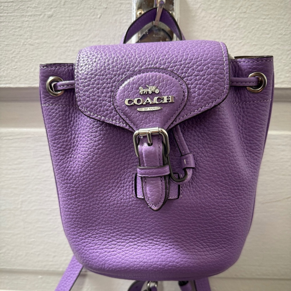 NWT COACH Pebbled Leather Mini Amelia Convertible Backpack Purple/Lilac - Picture 2 of 9